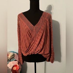 Pink long sleeve free people blouse